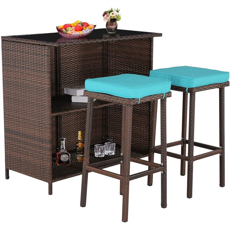 3 pirasong Patio Rattan Wicker Bar Set